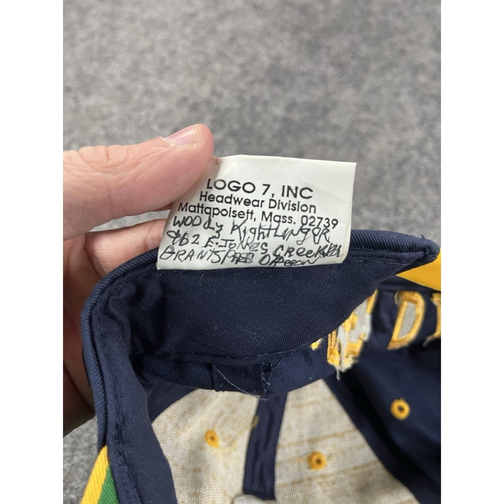 Vintage Notre Dame Logo 7 Snapback Hat Cap Script Spellout Shamrock Navy Yellow - Picture 6 of 8